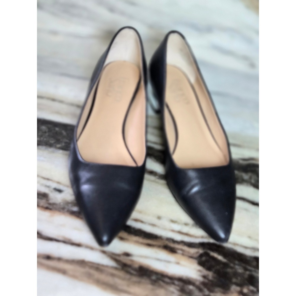 Franco Sarto Vincenza Black‎ Leather Pointed Toe Low Block Heel Pumps 6.5M